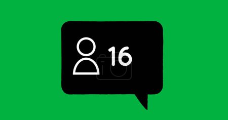Téléchargez les photos : Image numérique de nombres croissants et d'une icône de suivi à l'intérieur d'une boîte de chat noire sur un fond vert - en image libre de droit