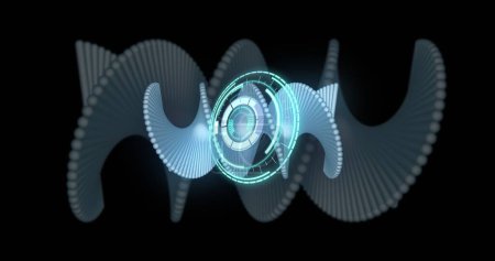 Image de balayage de la portée sur spirales sur fond noir. Concept d'interface numérique et de science globale image générée numériquement.
