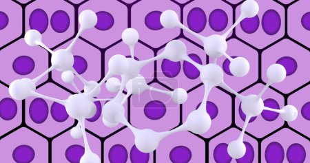 Téléchargez les photos : Image de molécules sur des cellules violettes sur fond noir. Biologie humaine, anatomie et concept corporel image générée numériquement. - en image libre de droit