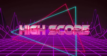 Photo for Image of high score text over colourful grid and digital terrain. digital interface image game concept digitally generated image. - Royalty Free Image