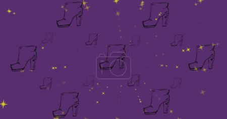 Photo for Image of boots and stars over purple background. Fashion business, shopping and accessories concept digitally generated image. - Royalty Free Image