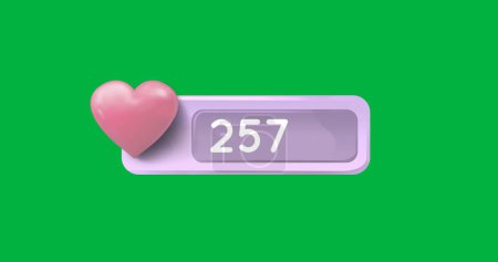 Téléchargez les photos : Image numérique d'une icône de coeur rose et de nombres croissants à l'intérieur d'une boîte grise sur un fond vert 4k - en image libre de droit