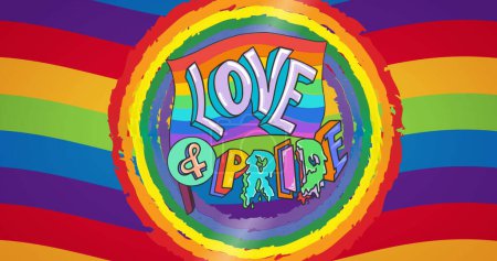 Photo for Image of rainbow love and pride text over rainbow background. Pride month, lgbt, equality and human rights concept digitally generated image. - Royalty Free Image