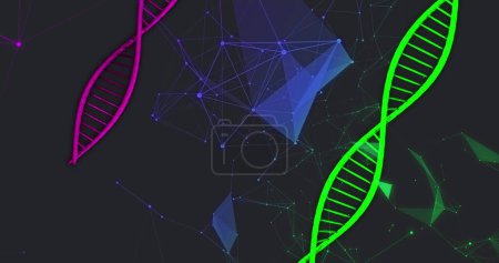 Foto de Imagen de redes de conexiones y hilos de ADN girando. Concepto global de ciencia, medicina y servicios de salud imagen generada digitalmente. - Imagen libre de derechos