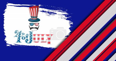 Photo for Image of 4th of july text over with icons over red and white stripes on blue background. Independence day, patriotism and celebration concept digitally generated image. - Royalty Free Image
