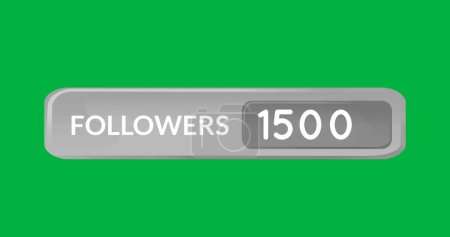 Photo for Digital image of a grey follower button with numbers increasing on a green background - Royalty Free Image