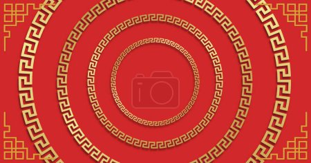 Bild der chinesischen Muster und Kreise Dekoration auf rotem Hintergrund. Chinesisches Neujahr, Fest, Feier und Brauchtumskonzept digital generiertes Bild.