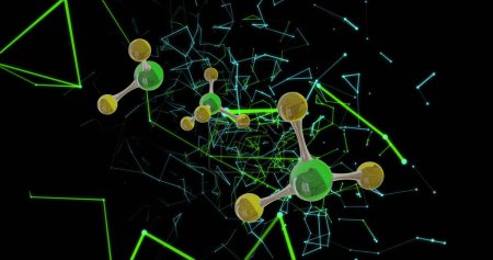 Photo for Image of 3d micro of molecules and connections on black background. Global science, research and connections concept digitally generated image. - Royalty Free Image