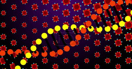 Foto de Imagen de ADN sobre glóbulos rojos sobre fondo violeta. Biología humana, anatomía y concepto corporal imagen generada digitalmente. - Imagen libre de derechos