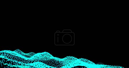 Téléchargez les photos : Image de maille abstraite avec des taches bleues brillantes flottant et ondulant sur fond noir. concept couleur et mouvement image générée numériquement. - en image libre de droit