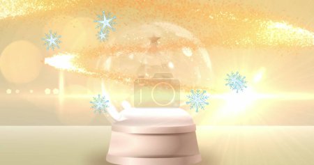 Téléchargez les photos : Image de flocons de neige et étoiles sur boule de neige avec arbre de Noël. Noel, tradition et concept de célébration image générée numériquement. - en image libre de droit