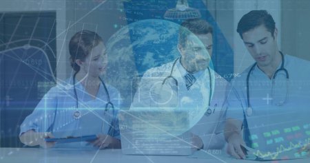 Image of data processing over diverse doctors. global medicine, healthcare and data processing concept digitally generated image.