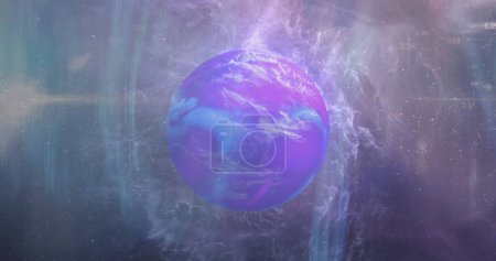 Photo for Image of violet planet in smoky violet space. Planets, cosmos and universe concept digitally generated image. - Royalty Free Image