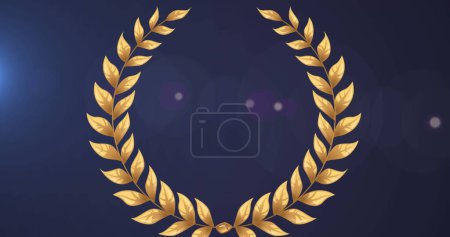 Image of golden wreath on violet background. Victory, winning and celebration concept digitally generated image.