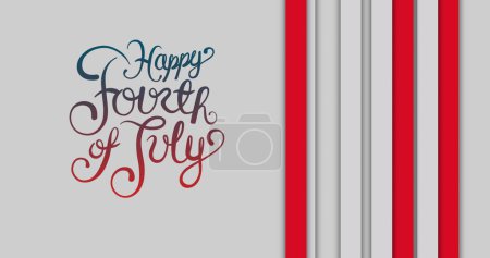 Téléchargez les photos : Image du quatrième heureux de texte juillet sur des rayures rouges sur fond blanc. Jour de l'indépendance, patriotisme et concept de célébration image générée numériquement. - en image libre de droit