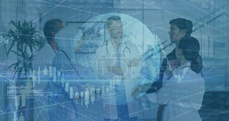 Image of data processing over diverse doctors. global medicine, healthcare and data processing concept digitally generated image.