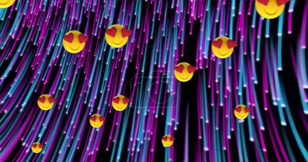 Photo for Image of emoticons over falling colorful lights. Social media and technology concept digitally generated image. - Royalty Free Image