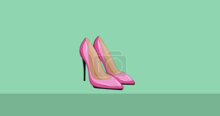 Photo for Image of pink high heels icon on green black background. Fashion, icons and background concept digitally generated image. - Royalty Free Image