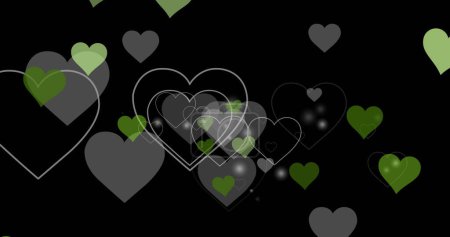 Photo for Image of green and grey hearts floating on black background. Pride month, lgbtq, human rights and equality concept digitally generated image. - Royalty Free Image