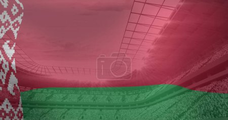 Foto de Imagen de bandera de belarus sobre estadio deportivo. Deporte global e interfaz digital concepto de imagen generada digitalmente. - Imagen libre de derechos