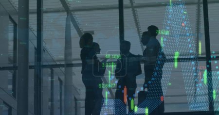 Photo for Image of financial data processing over business people working in office. global business, connections, digital interface and technology concept digitally generated image. - Royalty Free Image