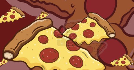 Foto de Imagen de iconos de pizza sobre fondo rojo. celebración y concepto de interfaz digital imagen generada digitalmente. - Imagen libre de derechos