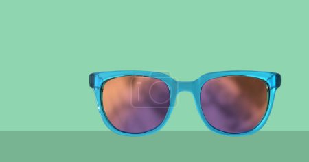 Photo for Image of different sunglasses icons on green black background. Fashion, icons and background concept digitally generated image. - Royalty Free Image