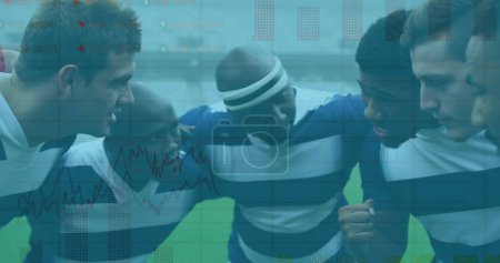 Imagen de estadísticas sobre jugadores de rugby. deportes globales, tecnología, interfaz digital y concepto de conexiones imagen generada digitalmente.