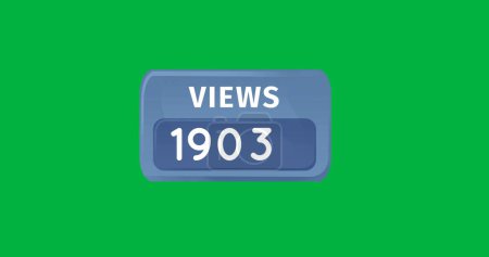 Photo for Digital image of a blue box containing numbers of views on a green background. The numbers are increasing 4k - Royalty Free Image