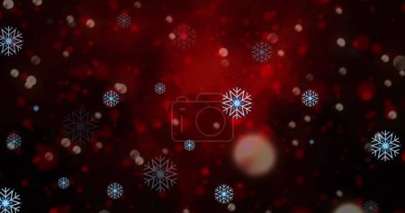 Image de flocons de neige sur des taches lumineuses sur fond noir. Concept hiver, lumière et mouvement image générée numériquement.