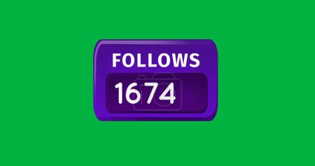 Imagen digital de números de seguidores aumentando dentro de una caja púrpura sobre un fondo verde 