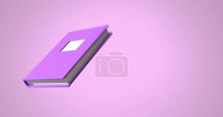 Image of purple notebook moving on pink background. Education and school concept, digitally generated image.
