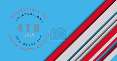 Photo for Image of 4th july independence day text over white and red stripes on blue background. Independence day, patriotism and celebration concept digitally generated image. - Royalty Free Image