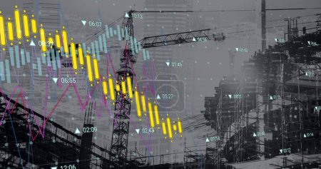 Photo for Image of financial data processing over construction site. global development, business, finance, digital interface and data processing concept digitally generated image. - Royalty Free Image