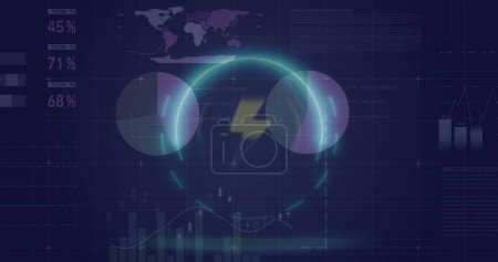 Photo for Image of thunder icon in circles over infographic interface against black background. Digitally generated, hologram, illustration, report, business, progress, growth and global concept. - Royalty Free Image