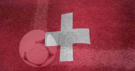 Foto de Imagen de ondear bandera de Suiza sobre la pelota de fútbol. Mundial de fútbol concepto de imagen generada digitalmente. - Imagen libre de derechos