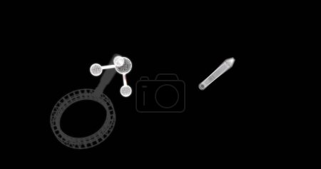 Photo for Image of icons moving on black background. Education, learning, knowledge, science and digital interface concept digitally generated image. - Royalty Free Image