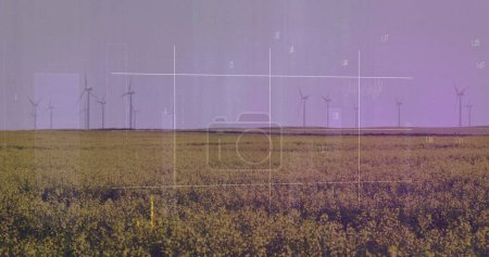 Photo for Image of financial data processing over wind turbines and landscape. global finance, business and digital interface concept digitally generated image. - Royalty Free Image