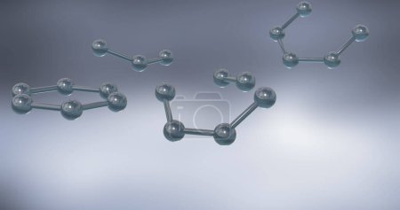 Foto de Imagen de micro 3D de moléculas sobre fondo gris. Concepto de ciencia, investigación y conexiones globales imagen generada digitalmente. - Imagen libre de derechos