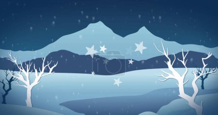 Téléchargez les photos : Image de la neige et des étoiles sur le paysage hivernal. Noel, tradition et concept de célébration image générée numériquement. - en image libre de droit