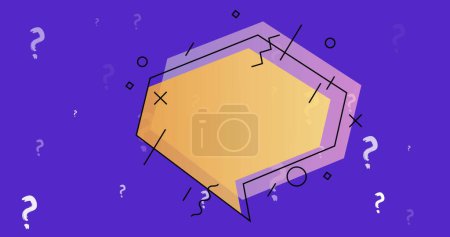 Photo for Image of geometrical shapes and question mark over blue background. school, education and study concept digitally generated image. - Royalty Free Image