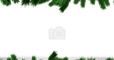 Téléchargez les photos : Branches d'arbre de Noël vert avec espace de copie sur fond blanc. Noël fête et concept de célébration - en image libre de droit