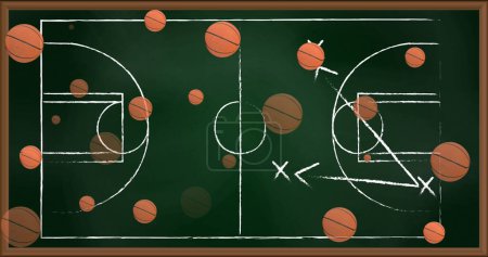Téléchargez les photos : Image de balles de basket sur le dessin du plan de jeu. sport et concept de compétition image générée numériquement. - en image libre de droit