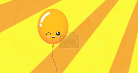 Foto de Imagen de globo amarillo con sonrisa volando sobre fondo amarillo. concepto de fiesta y celebración imagen generada digitalmente. - Imagen libre de derechos