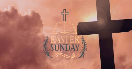 Photo for Image of easter sunday over cross and evening sky. easter, spring, tradition and celebration concept digitlaly generated image. - Royalty Free Image
