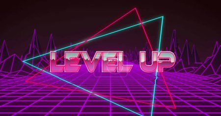 Photo for Image of level up text over shapes. Social media and digital interface concept digitally generated image. - Royalty Free Image