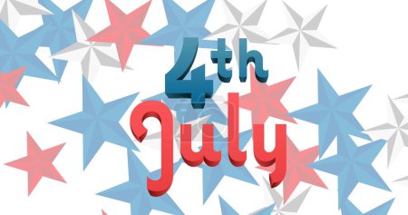 Photo for Image of 4th of july text over red, white and blue stars on white background. American independence day, tradition and celebration concept digitally generated image. - Royalty Free Image