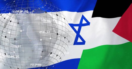Photo for Image of globe over flag of israel and palestine. Palestine israel conflict, finance, business and global politics concept digitally generated image. - Royalty Free Image