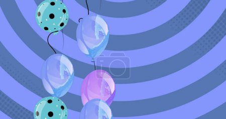 Téléchargez les photos : Image de ballons bleus volant au-dessus du fond bleu. concept de fête et de célébration image générée numériquement. - en image libre de droit