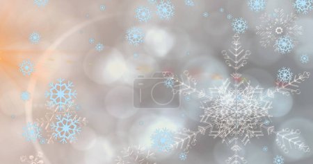 Foto de Imagen de manchas de luz sobre la caída de nieve. Invierno, nieve e interfaz digital concepto de imagen generada digitalmente. - Imagen libre de derechos